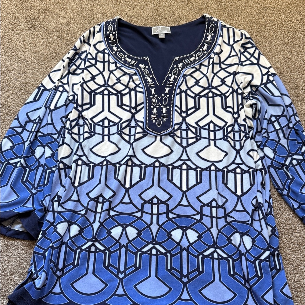 JM Collection Navy Embellished Top